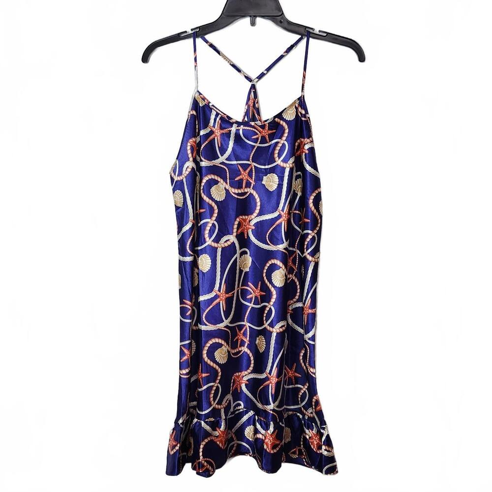 PJ COUTURE NAUTICAL STARFISH NAVY SATIN CAMI CHEMISE WOMENS SMALL NWT